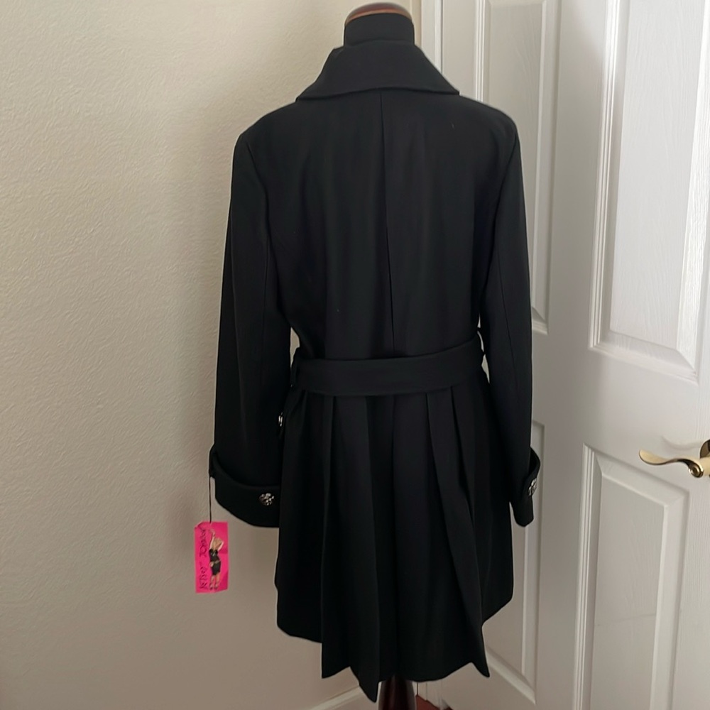 NEW BETSEY JOHNSON Belted Botton Black WOOL Coat - Picture 6 of 16